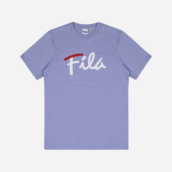 Fila Cursive Logo S/S Women's T-Shirts - Grey,NZ 582-78204